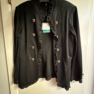 Ming Wang Black Cardigan-Style Jacket with scalloped trim, XS